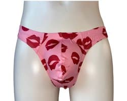 LekkerStout Heren String - Kusjes-Print - Roze/Rood - Sexy Herenondergoed | M | ( LS246 )