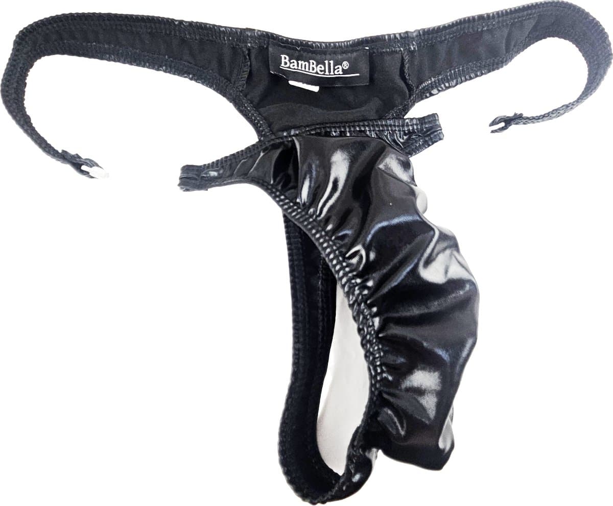 BamBella ® - String - Maat S/M Zwart SM kleding BDSM met rits erotische heren kleding ondergoed lingerie onderbroek zwart — afbeelding 1