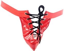 BamBella ® - String Maat S/M Datex roze (Latex en stof SM kleding BDSM erotische heren kleding ondergoed vetersluiting lingerie onderbroek zwart