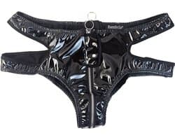 BamBella® Slip Onderbroek - Onesize - Erotische Sexy SM BDSM Lingerie Danes - Zwart ondergoed Datex mix latex en stof wetlook met rits open kruis