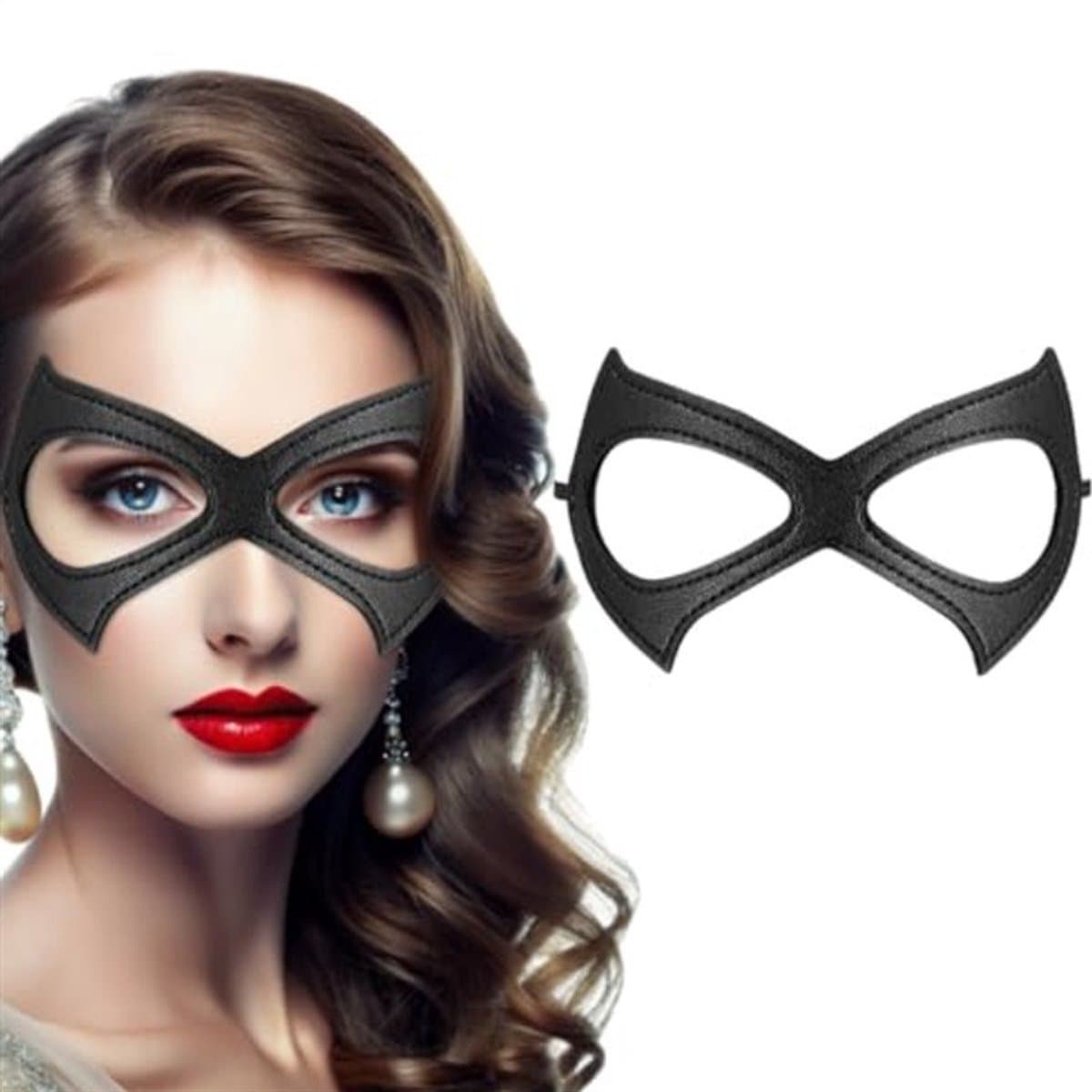 Zwarte kat masker - Half kat oog masker - Make-up bal masker - Rollenspel kostuum feest - Dress-up lederen masker - 2 stuks kostuum — afbeelding 1