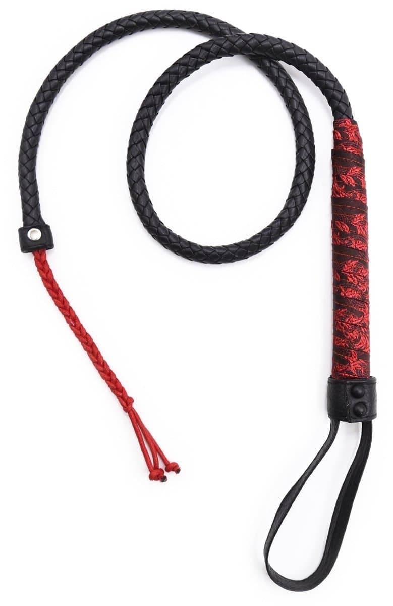 Smart Moves - Lange Bullwhip - 106 cm - Brokaat Kanten Handvat - Zwart/Rood — afbeelding 1
