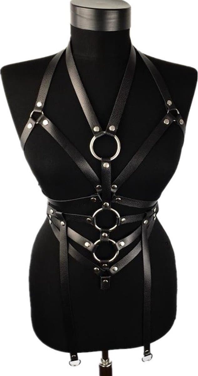 Nooitmeersaai - Harnas Vrouw - Leer - Bovenlichaam - Zwart - BDSM Extreme - Bondage Harnas — afbeelding 1
