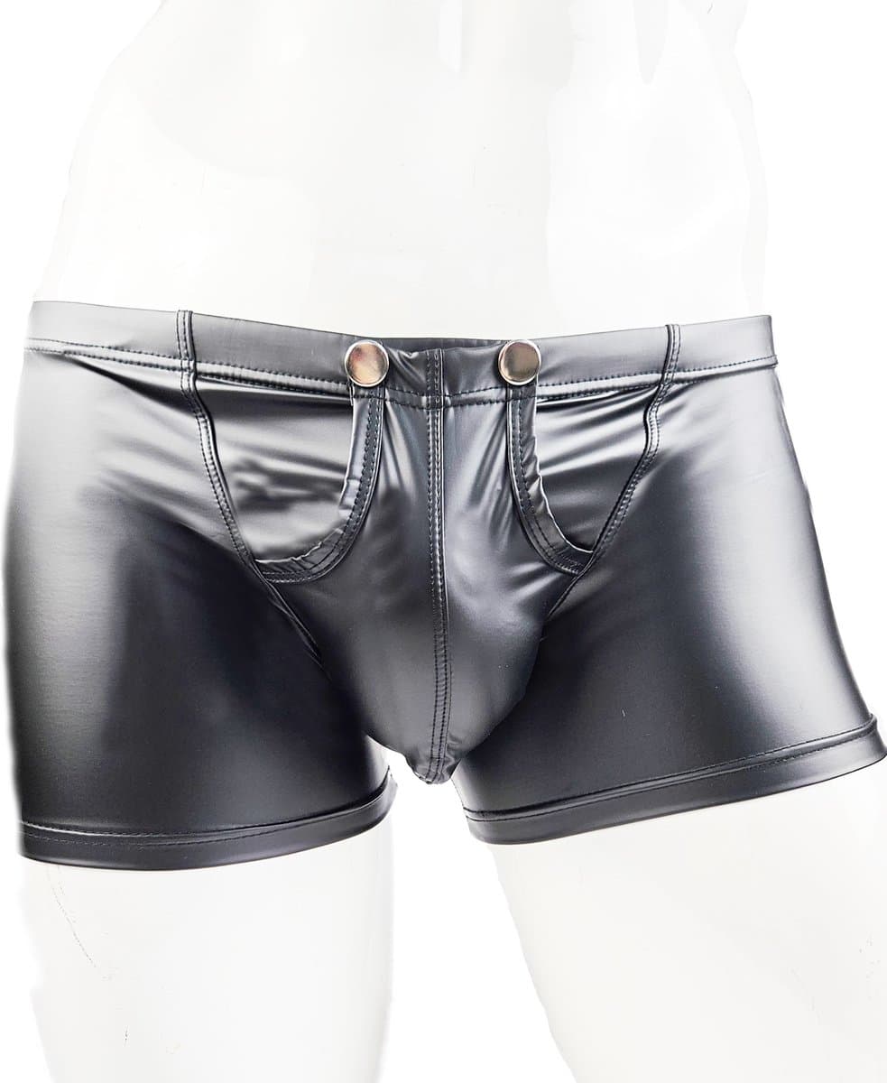 BamBella ® - Boxer short - Maat XL - MAT glans - Zwart BDSM kleding kruisloos open kruis erotische heren kleding — afbeelding 1