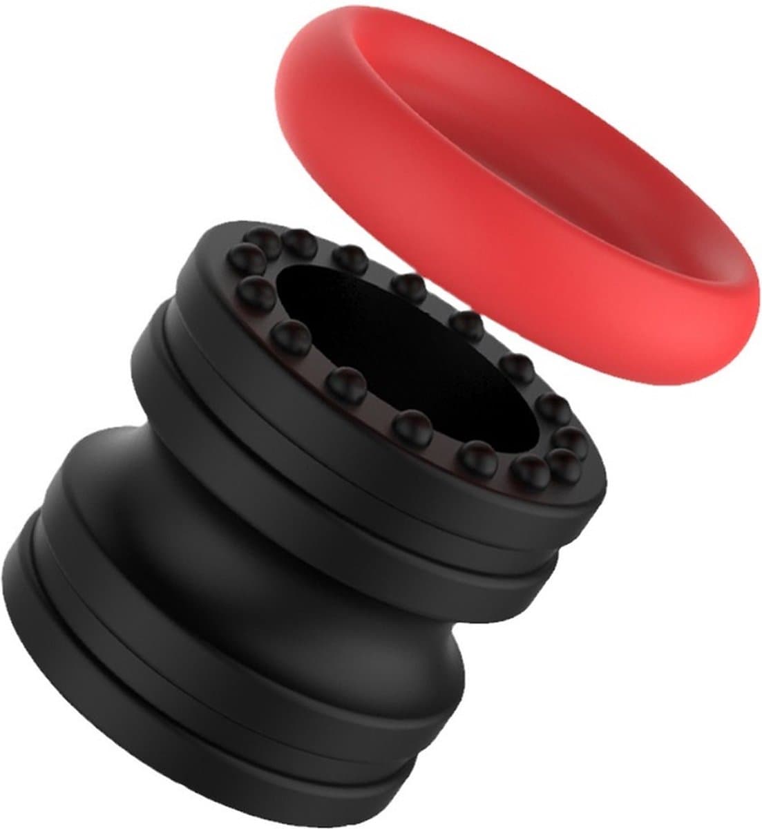 KG Siliconen Ballstrecher Met Ring Zwart-Rood — afbeelding 1