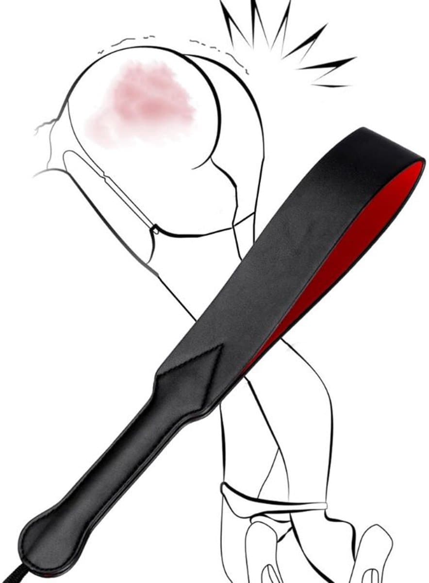 BDSM Spanking Paddle - Liefdeszweep Zwart/Rood - Erotische SM Zweep van Kunstleer - Rollenspel voor Koppels — afbeelding 1