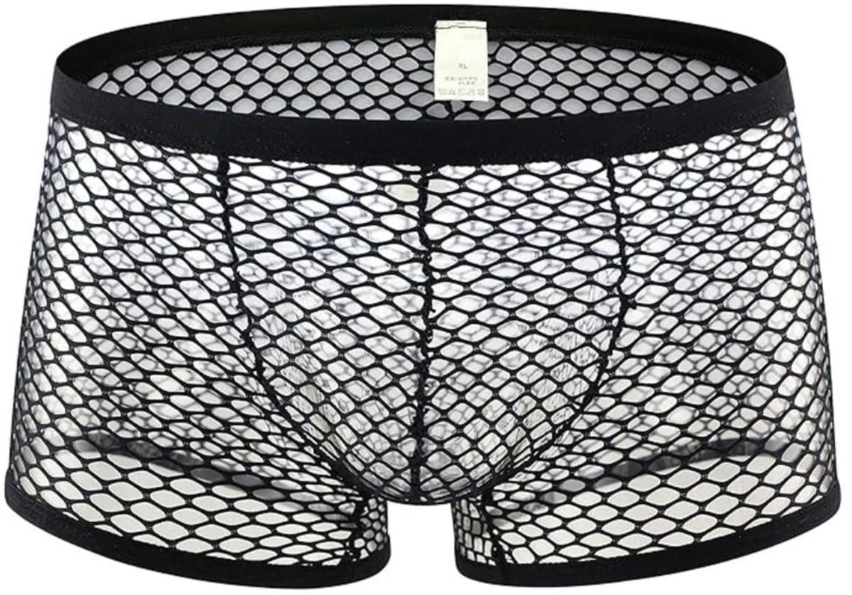 Zwarte Visnet Boxershort Heren – Sexy Transparant Herenondergoed – Maat M/L — afbeelding 1