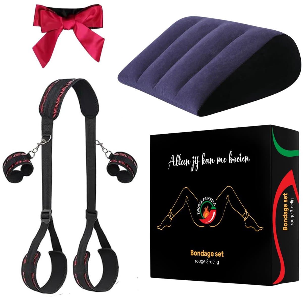 Zwoele Prikkels® Bondage Set – Luxe BDSM Set met Handboeien, Sekskussen, Blinddoek & Verstelbaar Harnas – Voor Vastbinden, Rollenspel en Meer Spanning – BDSM starter kit - Sextoys voor Koppels & Beginners — afbeelding 1