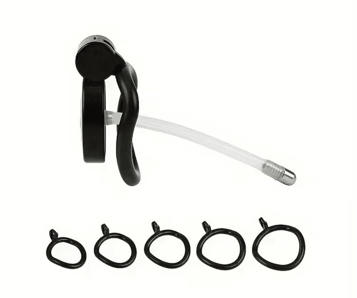 Mini peniskooi - Mini chastity - Zwart - kuisheidskooi - sub - kinky - kathether - 5 maat ringen - sleutels - bdsm — afbeelding 1