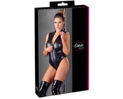 Cottelli Collection – Sexy Body met Verfijnde Wetlook met Korte Mouwen en Dubbele Rits voor Pure Seductie – Maat L – Zwart