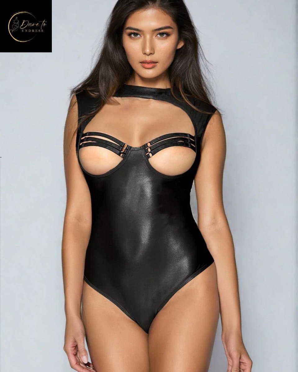 Sexy Lingerie Body Dames – Luxe Lingerie – Zwart – Wetlook Lingerie met Cut-Out Detail – Lak – Latex – Erotische Lingerie – Bodysuit – Lingerieset – Kinky – Erotische Body – BDSM – Shapewear Corset – Leer – PU Top – Dare to Undress Maat S, M, L, XL — afbeelding 1