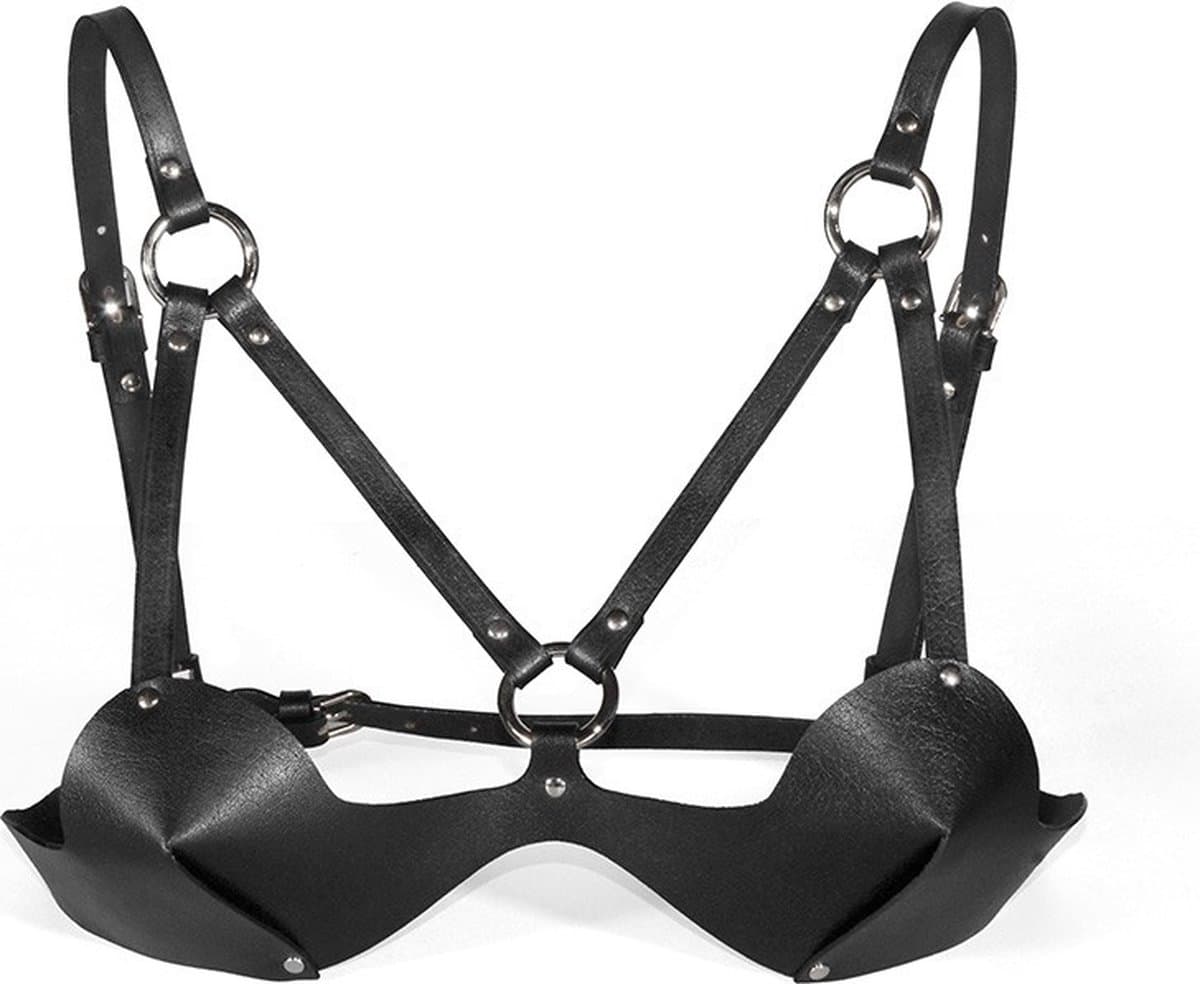 Nooitmeersaai - Harnas Vrouw - Leer - Bondage BH - Zwart - BDSM - Bondage Harnas Borsten — afbeelding 1