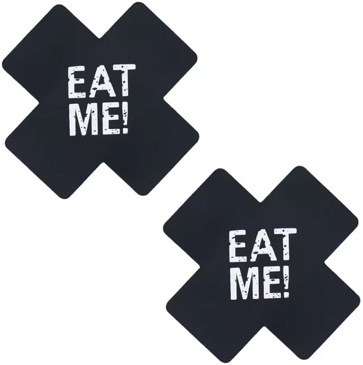 CHPN - Tepelcovers - Tepelsticker - Eat me sticker voor op tepels - Zwart - Grappige tepel sticker - Tepels afplakken - Festival - Feest - Sexy - 1 paar — afbeelding 1