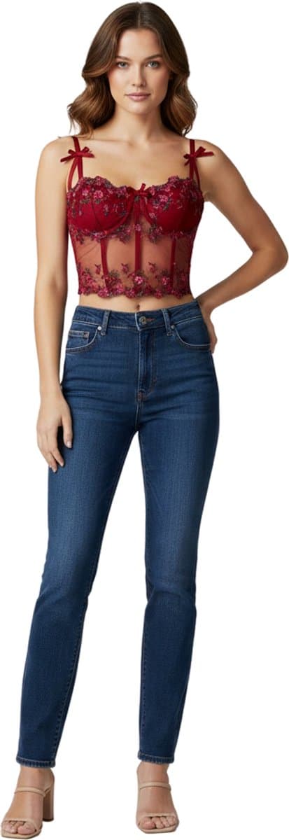 Sexy Lingerie Bustier Dames – Kant Topje met Borduursel – Paars Crop Top — afbeelding 1