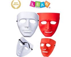 Carnaval Anonymous Masker – Wit of Rood – Verkleedmasker met Elastiek – Lichtgewicht Kunststof Masker voor Halloween, Feest, Theater of DIY Decoratie – Universele Maat voor Kind & Volwassene – Met Ebook