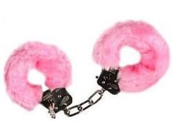 Metalen handboeien met roze imitatie bont (incl. 2 sleutels)