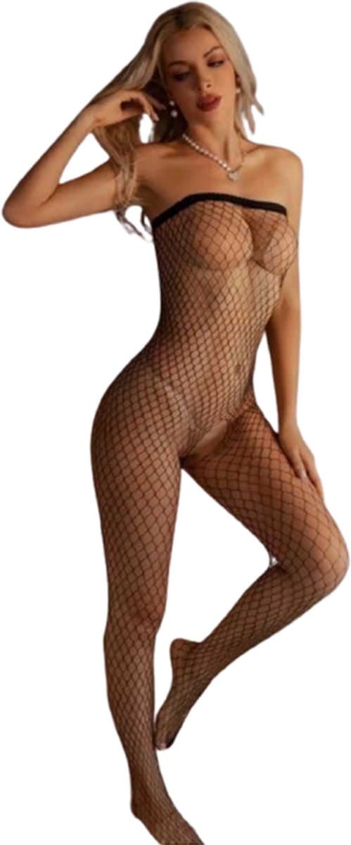 Porno bodysuit mesh - Open kruis - Visnet bodystocking - Polyester - Erotische outfit vrouwen - Panty bodysuit — afbeelding 1