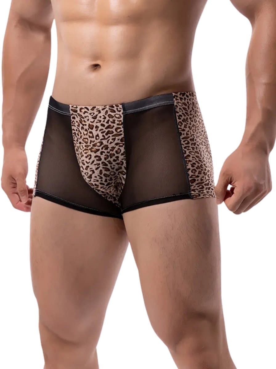 LekkerStout Luipaard Boxershort - Mesh - Bruin - Sexy Herenlingerie | L | ( LS271 ) — afbeelding 1