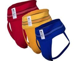 MM Sports The Original No. 10 Jockstrap 3 inch Multipack 1x Red + 1x Yellow + 1x Blue - MAAT S - Heren Ondergoed - Jockstrap voor Man - Mannen Jock