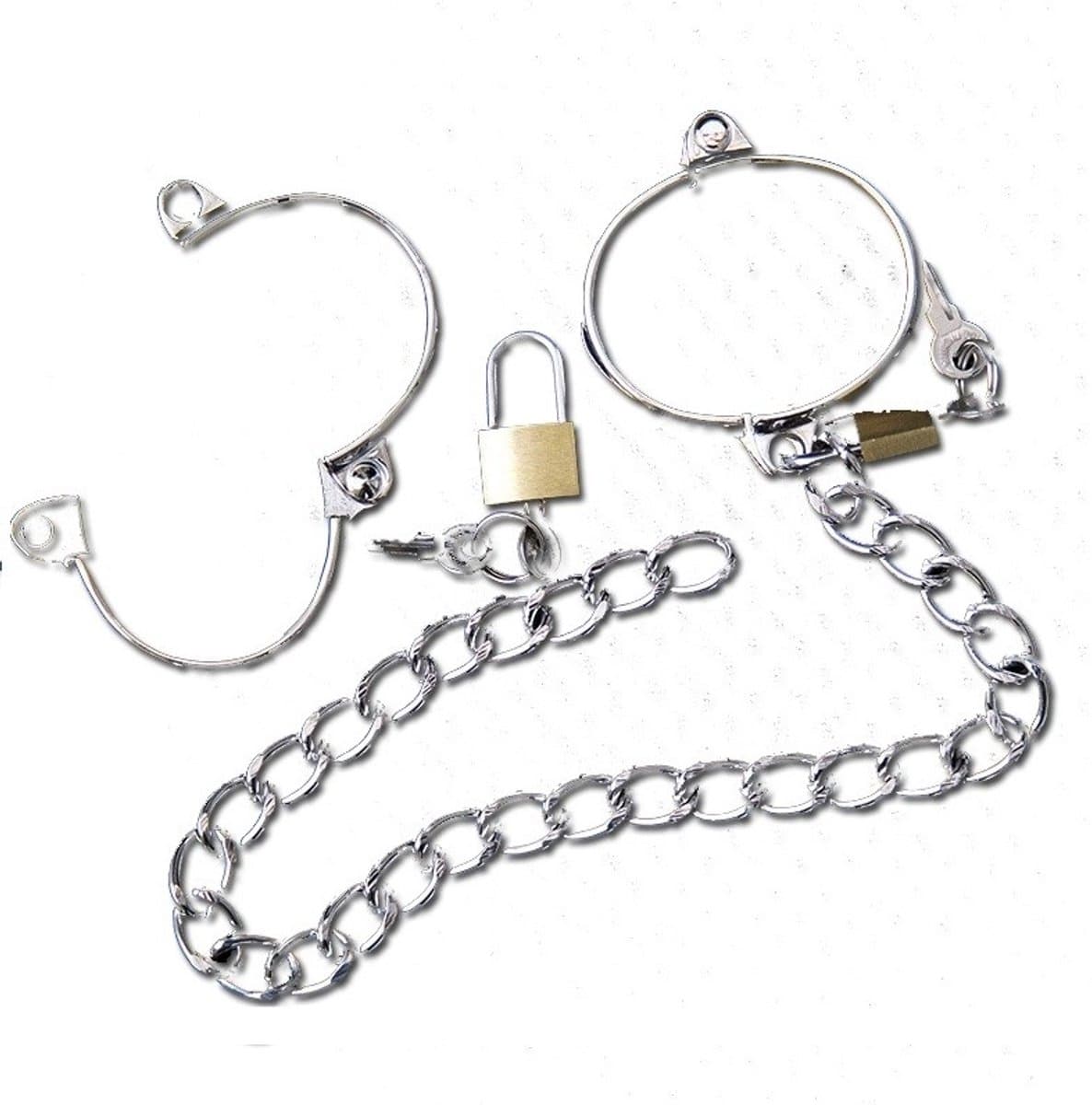 Nooitmeersaai - Handboeien met ketting en sloten - Metaal - Zilver - 8x6.3cm — afbeelding 1